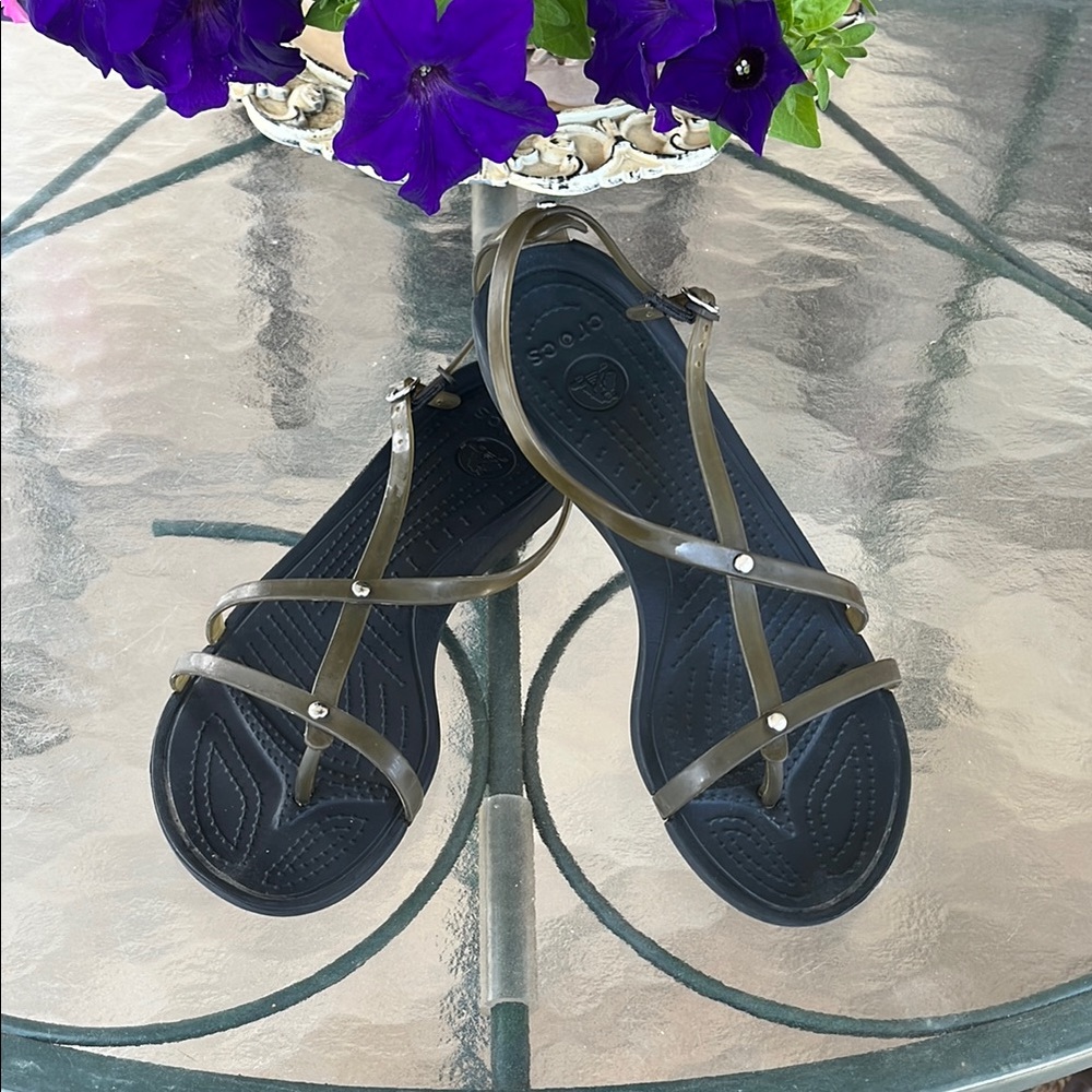 CROCS Women's Sandals with Black Sole and Olive Straps